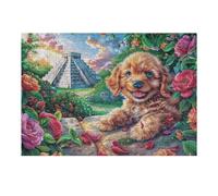 Engageant Golden Retriever Champ de Roses Animal de Compagnie Mignon Puzzle 300 Pièces pour Adultes Amusant Relaxant Et Captivant Parfait pour Famille Et Amis 300 PCS（40x28cm）