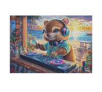 Engageant Hamster DJ Casque Audio Champ de Fleurs Vie décontractée Puzzle 300 Pièces pour Adultes Amusant Stimulant Et Créatif Parfait pour Activités Calmes 300 PCS（40x28cm）