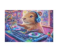 Engageant Hamster Gamer Casque Audio Champ de Fleurs Décontracté Puzzle 1000 Pièces pour Adultes Amusant Relaxant Et Captivant Parfait pour Famille Et Amis （75x50cm）