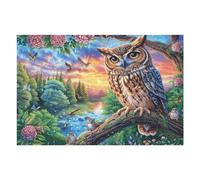 Engageant Hibou Arbre Coucher de Soleil Forêt Faune Sauvage Nature Sauvage Puzzle 1000 Pièces pour Adultes Amusant Stimulant Et Créatif Parfait pour Activités Calmes （75x50cm）