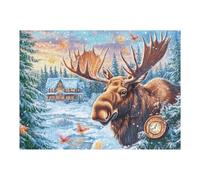 Engageant Hiver Neige Forêt Élan Faune Sauvage Nature Sauvage Rural Puzzle 500 Pièces pour Adultes Amusant Relaxant Et Captivant Parfait pour Famille Et Amis 500 PCS（52×38cm）