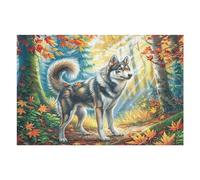 Engageant Husky Lune Montagne Forêt Faune Sauvage Nature Sauvage Belle Puzzle 1000 Pièces pour Adultes Amusant Captivant Et Relaxant Parfait pour Activités Familiales （75x50cm）