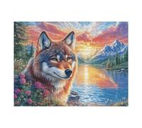 Engageant Loup Coucher de Soleil Montagne Forêt Faune Sauvage Sauvage Puzzle 500 Pièces pour Adultes Amusant Relaxant Et Captivant Parfait pour Famille Et Amis 500 PCS（52×38cm）