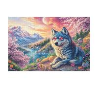 Engageant Loup Yeux Bleus Montagne Forêt Faune Sauvage Puzzle 1000 Pièces pour Adultes Amusant Stimulant Et Créatif Parfait pour Activités Calmes （75x50cm）