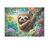 Engageant Paresseux Forêt Fleurie Faune Sauvage Nature Sauvage Rural Belle Serein Puzzle 500 Pièces pour Adultes Amusant Stimulant Et Relaxant Idéal pour Activités Calmes À La Maison 500 PCS（52×38c