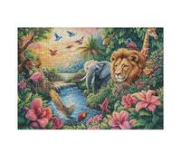 Engageant Roi de la Jungle Rose Champ de Fleurs Faune Sauvage Sauvage Puzzle 300 Pièces pour Adultes Amusant Stimulant Et Créatif Parfait pour Activités Calmes 300 PCS（40x28cm）