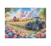 Engageant Tracteur Champ de Fleurs Rural Campagne Nature Sauvage Belle Rustique Puzzle 500 Pièces pour Adultes Amusant Captivant Et Relaxant Parfait pour Activités Familiales 500 PCS（52×38cm）