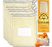 Engaged For Better ●Coton Bio● Sacs Réutilisable en Coton Bio Fruits Legumes, Sac de Courses Provision, Filet Vrac Alimentaire, Zero déchets, Lavable en Machine, Tissu Biodegradable. Lot de 8 Sacs.