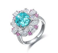 Engagement Ring Bague Femme 925 Argent Tourmaline Paraiba Créée Fleur avec Tourmaline Paraiba Synthétique Taille Épouse pour Lesbienne Thanksgiving Bijoux