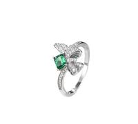 Engagement Ring Bague Simple Taille 60 Or Blanc 9 Carats Émeraude de Laboratoire Rectangulaire à 4 Griffes de 0,5 CT avec Moissanite Ronde Solide Non Plaqué Mode pour Épouse Fête Des Mères Bijoux