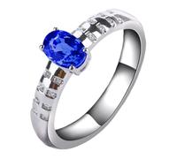 Engagement Ring Bague Taille 50 Or Blanc 18 Carats Saphir Créé en Laboratoire Bague Ovale à 4 Griffes avec Saphir et Diamant de 0,68 CT Mise à Niveau 3.0 pour Sœur Fête Des Mères Bijoux