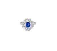 Engagement Ring Woman Bague 49 Argent Or Blanc 14 Carats Au585 Bague Rectangulaire à 4 Griffes et Fleur avec Saphir Synthétique et Moissanite de 1,27 CT Mode pour Mesdames Action de Grâces Bijoux