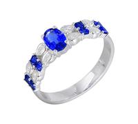 Engagement Ring Woman Bague 50 Or Blanc 18 Carats Saphir Créé en Laboratoire Bague Ovale à 4 Griffes avec Saphir Bleu et Diamant de 0,80 CT Moderne pour Mesdames Saint Valentin Bijoux