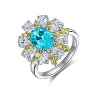 Engagement Ring Woman Bague Argent 925 Femme Tourmaline Paraiba Créée Fleur avec Tourmaline Paraiba Synthétique de 3,18 CT Taille Épouse pour Mesdames Nouvel An Bijoux