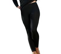 Femmes Dentelle Bordure Thermique Leggings en Laine Merino Bio 70% & 30% Soie - Noir - 40-42