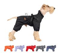 ENGEL WEMANG Manteau de pluie imperméable pour chien avec harnais, respirant et léger, 4 jambes, manteau réfléchissant pour chiens de petite, moyenne et grande taille, noir, taille XL
