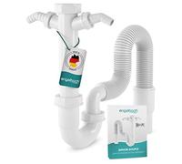 Engelbach® Siphon Lavabo avec Tuyau Flexible - Évacuation Évier Cuisine - Avec Double Raccord, Installation Rapide - Fabriqué en Allemagne