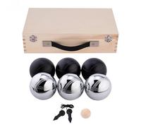 Engelhart - 010208 - Set Luxusbälle in Einer Holzkiste - Boules-Set, 6-Teilig, Schwarz/Silber - 720 GR