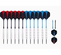 Engelhart - 12 Fléchettes Pointe Acier (4 Sets de fléchettes complètes et Accessoires) 21 GR - 23 GR, Niveaux; Loisirs, Semi-Professionnel, Professionnel (Laiton plaqué Nickel)