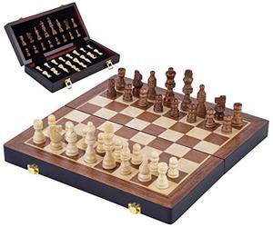 Engelhart - 150205 - Coffret d'Échecs de Luxe - Bois Massif Frêne - Pliant - Pièces Sculptées - Jeu de Stratégie - Echiquier en Bois - 24,5 cm - Jeux d'échecs - Adultes & Enfants
