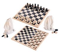 Jeu d'échecs 2 en 1 Complet - Échecs / Dames en Bois - 40 cm + 2 Sacs en Toile et Figurines