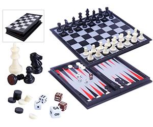 Engelhart - 200715 - Jeu de Voyage 2 en 1 Magnétique Pliable - Backgammon et Échecs - Échiquier Numéroté de 24 cm - Mini Jeu de Societe - Enfant ou Adulte - Ideal Voyage