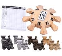 Engelhart - 250112 - Mexican Train Domino Accessories - 1 Wooden Station + 8 Met