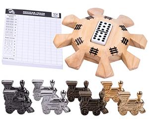 Engelhart - 250112 - Set Accessoires Domino Train Mexicain - 1 Gare en Bois + 8 Locomotives Métal + Bloc de Score pour 8 Joueurs - pour Dominos Mexicain