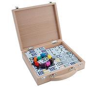 Engelhart - 250150 - Domino Train Mexicain - Double 12 - Valise Bois - Jeu Traditionnel avec Gare et Locomotives - Jeu de Société - Familial - À partir de 6 Ans - Jeux de Dominos