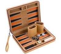 Engelhart - 250501 - Pochette de Backgammon de Voyage 9 Pouces - Beige - Fermeture Éclair - Intérieur Feutré : Vert/Rouge/Blanc - Accessoires Inclus - Jeux de Voyage - Ouvert : 37,7 x 24 x 2,7 cm