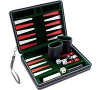 Engelhart - 250502 - Pochette de Backgammon de Voyage 9 Pouces - Vert - Fermeture Éclair - Intérieur Feutré : Vert/Rouge/Blanc - Accessoires Inclus - Jeux de Voyage - Ouvert : 37,7 x 24 x 2,7 cm