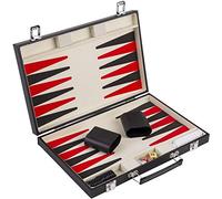 Engelhart - 250505 - Backgammon Rouge Noir et Blanc 36 cm - Jeu de stratégie - Finitions Simili Cuir - 5 Dés - 2 Gobelets Et pions - Jeux De Société Familial A Partir De 6 Ans