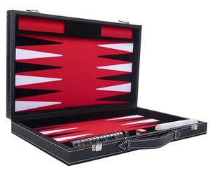 Engelhart - 250507 - Backgammon de Luxe - Rouge - 38 cm - 15 Pouces - Simili Cuir - Incrustation Feutre - Dés et Jetons Nacrés + 2 Gobelets - Stratégie - Jeux de Backgammon