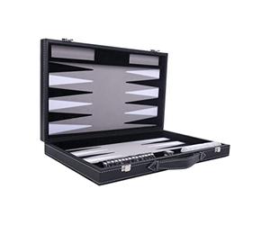 Engelhart - 250509 - Grand Backgammon de Luxe 18 Pouces - 45 cm - Simili Cuir & Feutre Incrusté - Dés & Jetons Nacrés + 2 Gobelets - Jeu de Stratégie - Pro & Loisirs