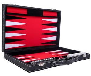 Engelhart - 250510 - Grand Backgammon de Luxe 18 Pouces - 45 cm - Rouge - Simili Cuir & Feutre Incrusté - Dés & Jetons Nacrés + 2 Gobelets - Jeu de Stratégie - Pro & Loisirs - Jeux de Backgammon