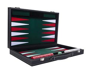 Engelhart - 250511 - Grand Backgammon de Luxe 18 Pouces - 45 cm - Vert - Simili Cuir & Feutre Incrusté - Dés & Jetons Nacrés + 2 Gobelets - Jeu de Stratégie - Pro & Loisirs - Jeux de Backgammon