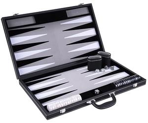 Engelhart - 250537 - Grand Jeu de Backgammon de Luxe 21 Pouces - 54 cm - Gris - Simili Cuir Haut de Gamme - Incrustation Feutre Spécial - Pions et Dés Nacrés + 2 Gobelets - Ouvert : 63 x 54 x 2,8 cm