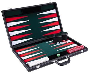 Engelhart - 250539 - Grand Jeu de Backgammon de Luxe 21 Pouces - 54 cm - Vert - Simili Cuir Haut de Gamme - Incrustation Feutre Spécial - Pions et Dés Nacrés + 2 Gobelets - Ouvert : 63 x 54 x 2,8 cm