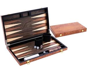 Engelhart - 250541 - Grand Backgammon de Luxe 18 Pouces - Plaqué Bois de Rose Verni - Jeu de Société Élégant - Cadeau Raffiné - 57 x 46 x 3 cm (Ouvert)- Jeux en Bois - 2 Joueurs - a partir de 6 Ans