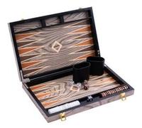 Engelhart - 250542 - Backgammon de Luxe 15 Pouces - Plaqué Bois d'Ébène Verni - Gris - Jeu de Société Classique - Cadeau Élégant - 50 x 39 x 2,5 cm (Ouvert) - Jeux en Bois de Luxe