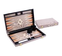 Engelhart - 250543 - Grand Backgammon de Luxe 18 Pouces - Plaqué Bois d'Ébène Verni Gris - Jeu de Société Classique - Cadeau de Luxe - 57 x 46 x 3 cm (Ouvert)- Jeu en Bois Marquete