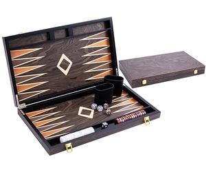 Engelhart - 250545 - Grand Backgammon de Luxe 18 Pouces - Plaqué Bois d'Ébène et Vernis - Jeu de Société Élégant - Cadeau Raffiné - 57 x 46 x 3 cm (Ouvert)- Jeu de Backgammon en Bois