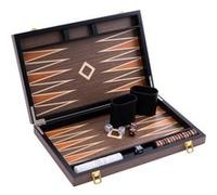 Engelhart - 250546 - Backgammon de Luxe 15 Pouces - Plaqué Bois de Ronces de Noyer Verni - Jeu de Société Classique - Cadeau Élégant - 50 x 39 x 2,5 cm (Ouvert) - Jeux en Bois Marquete