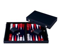 Engelhart-250560 - Backgammon 15 Pouces (38.6 cm) Mallette Luxe en Similicuir Rouge & Blanc - Marqueté - Ouvert 47,4 × 38,6 cm - Pions Rouge/Blanc - Dés et Gobelets - Jeu de Société Classique