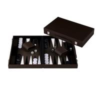 Engelhart-250563 - Backgammon en Cuir 18 Pouces (46.7 cm) Mallette Cuir de Luxe Olive & Crème - Incrusté - Ouvert 57,6 × 46,7 cm - Pions Blanc/Noir - Dés et Gobelets - Jeu de Société de Luxe