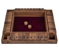 Engelhart - 300406 - Shut The Box 4 Joueurs - Boîte en Bois de Noyer avec Feutrine - 8 dés en Bois - Jeu de société Traditionnel - Dim. 29x29x3,5 cm - Jeux de Dés