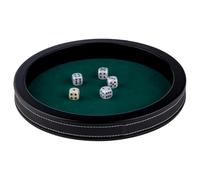 Engelhart-300800 - Piste de Poker Ronde 28 cm - Similicuir Noir - Feutre Vert Incrusté - Bords Hauts - 5 dés Inclus - Accessoire Jeux de Dés
