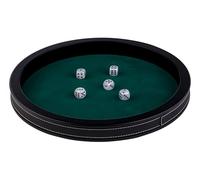 Engelhart-300801 - Piste de Poker Ronde 34 cm de Luxe - Similicuir Noir - Feutre Vert Incrusté - Bords Hauts - 5 dés Inclus - Accessoire Jeux de Dés