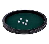 Engelhart-300802 - Piste de Poker Ronde de Luxe 39,8 cm - Similicuir Noir - Feutre Vert Incrusté - Bords Hauts - 5 dés Inclus - Accessoire Jeux de Dés