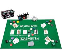 Engelhart - 320900 - Set de Poker Complet - Boîte en métal avec Tapis, 200 jetons (4 g), 2 Jeux de Cartes, Boutons de Croupier, Petite et Grande Blinde + Regles du Jeu - Coffret de Jeu de Poker
